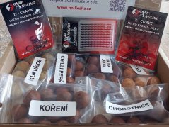 Testovací balíček 6 druhů boilies + háčky, zarážky